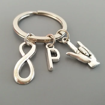 

Boyfriend/Girlfriend Keychain I Love You Gesture Keyring Infinity Keydangle 26 Initial Keyfob Keysholder Gift For Lover