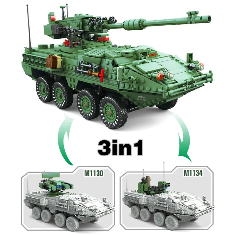 

KAZI 1672pcs Stryker M1128 MGS KY10001 3in1 Tank Model Building Block set Bricks Toys For children Boy's Gift