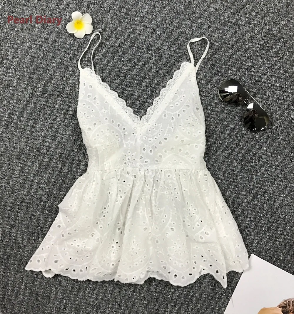 

Pearl Diary 2019 Nightclub Women Summer Dress Sexy V-neck Hollow Out White Backless Tank Tops Elegant
