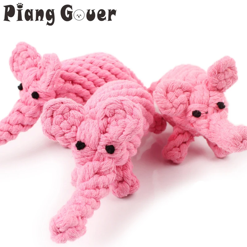

Pink Rope Elephants Dog Chew Toys Orange Handmade Cotton Rope Chewing Teeth Dogs Toy