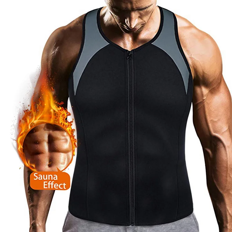 Sfit Mens Sauna Waist Trainer Vest Zipper Weight Loss Hot Sweat Neoprene Body Shaper Tank Top Casual Shaper Vest Plus Size