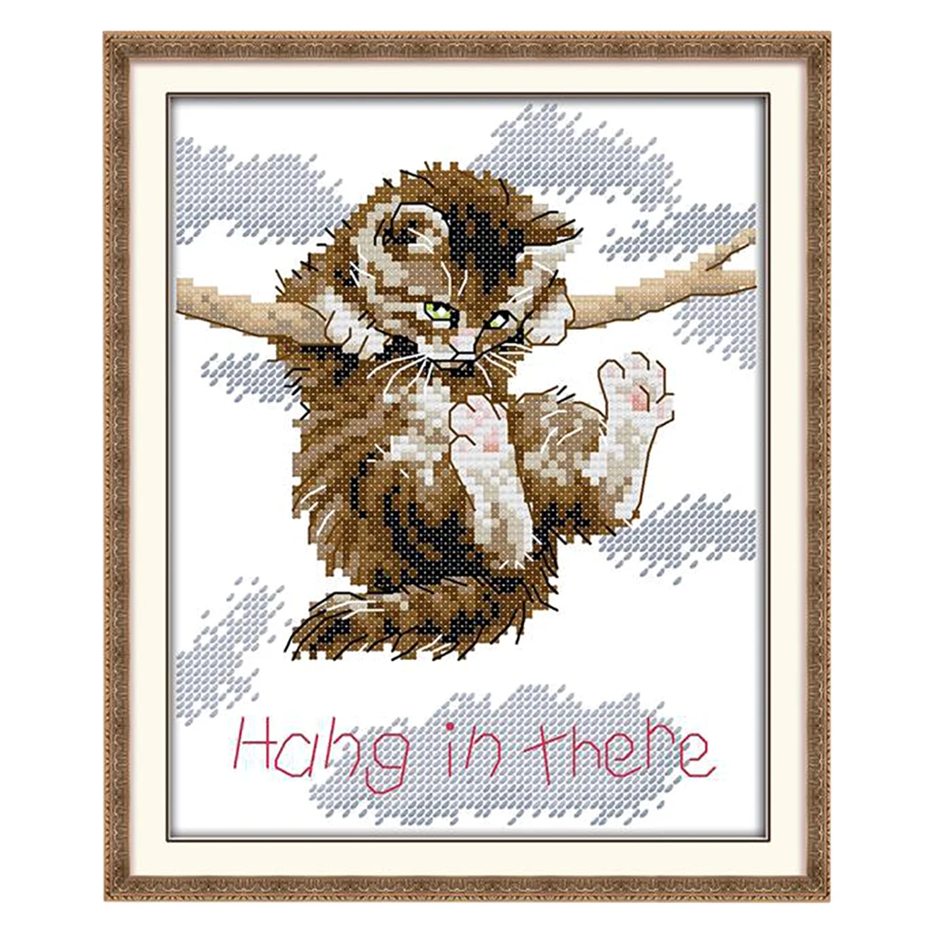 Counted Cross Stitch Kits- Cross Stitch Pattern Cat Hang in There with 14CT Without Pre-printed Fabric