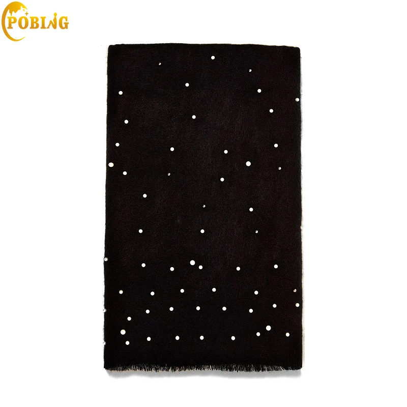 POBING Elegant Pearl Scarf Decorated Shawls Women Za Winter Poncho Solid Faux Cashmere Cachecol Stole Scarves for Women Ladies