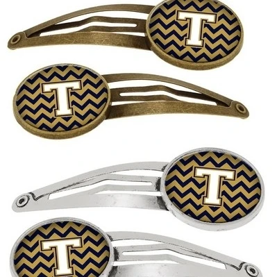 Carolines Treasures CJ1057-THCS4 Letter T Chevron Navy Blue & Gold Barrettes Hair Clips Set of 4 (1)