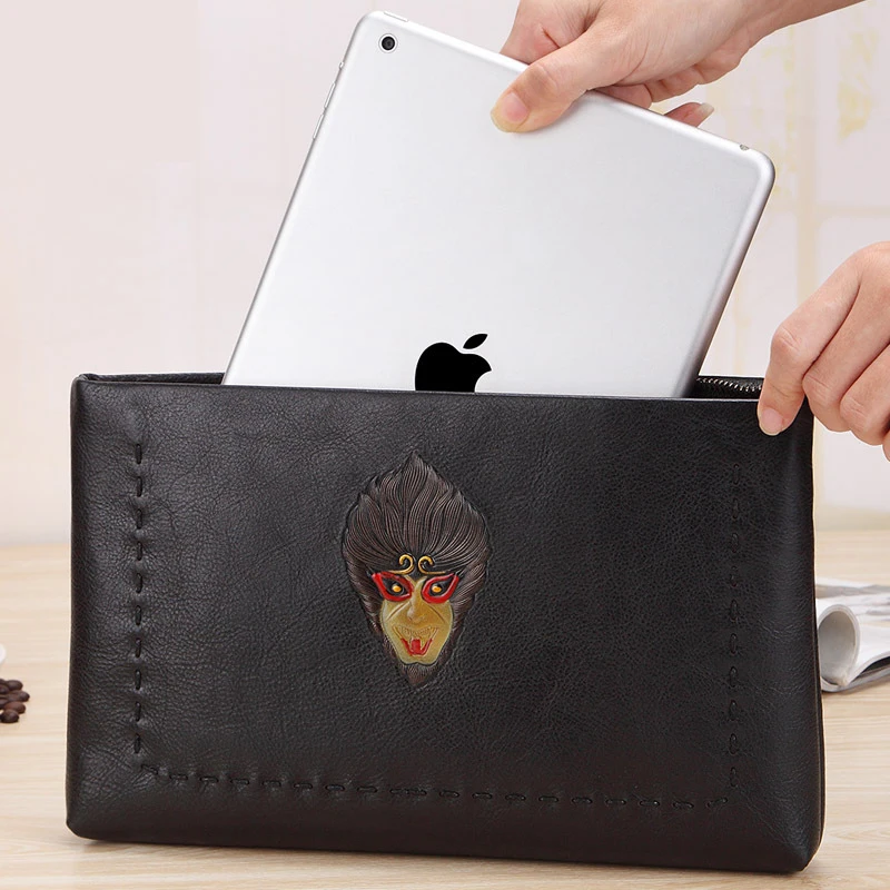 

2018 Unique Design ipad Men Clutch Bags Genuine leather Painted monkey Large-capacity purses and handbags