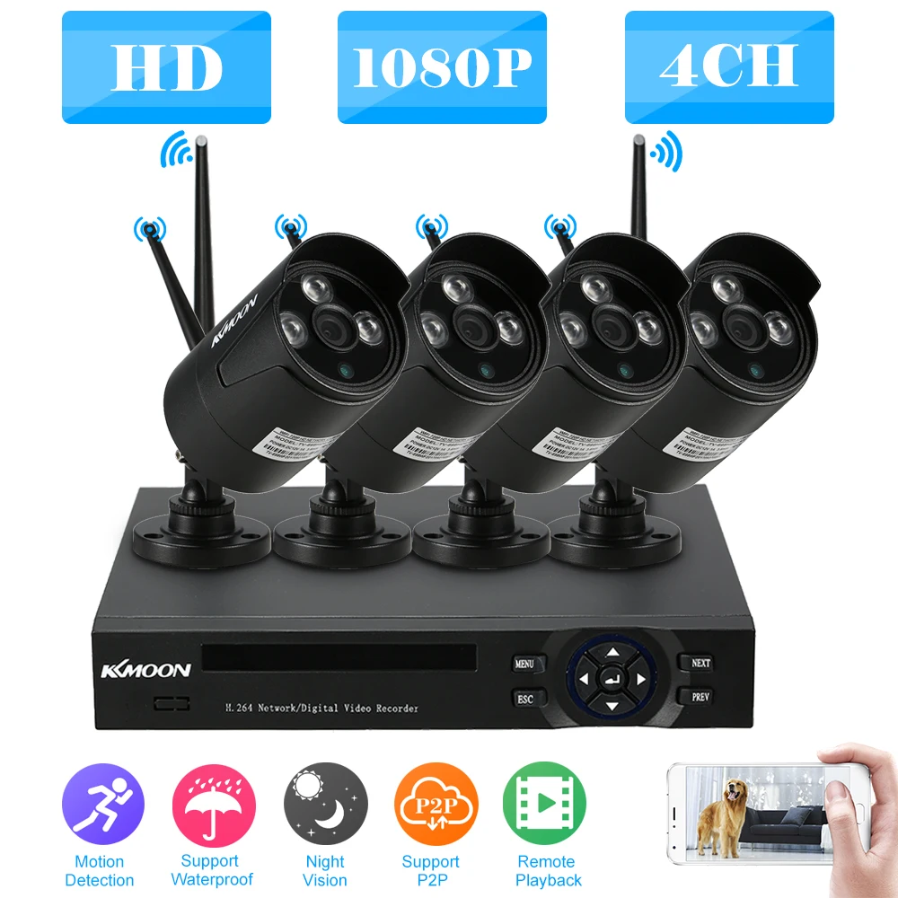 KKmoon 4CH 1080P NVR Kit Беспроводная Wi Fi камера водонепроницаемая Наружная цилиндрическая