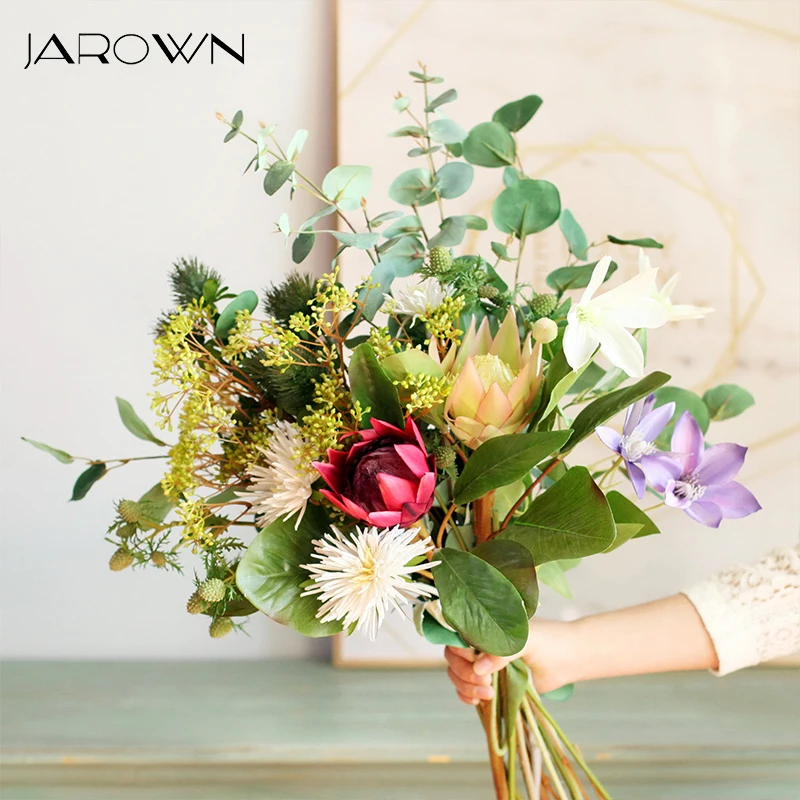 Jarown Nordic Style Simulation Bouquet Green Leaves Diy Floral Wedding