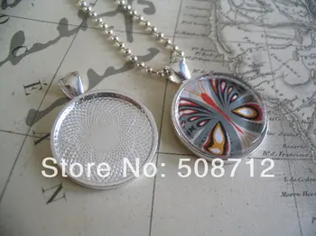 

Free Ship!!!50pcs DIY 30mm Silver Plated Blank Photo Pendant Trays. Vinatge & Cabochon Bezel Settings