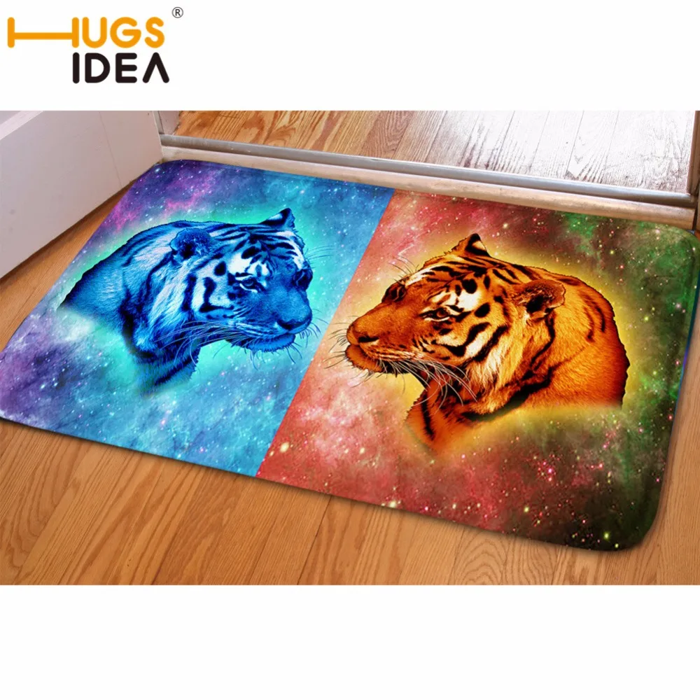 

HUGSIDEA Floor Rug Flannel Carpet Doormat Living Room Mat 3D Colorful Tiger Wolf Pattern Rectangle Rug Bathroom Kitchen Carpet