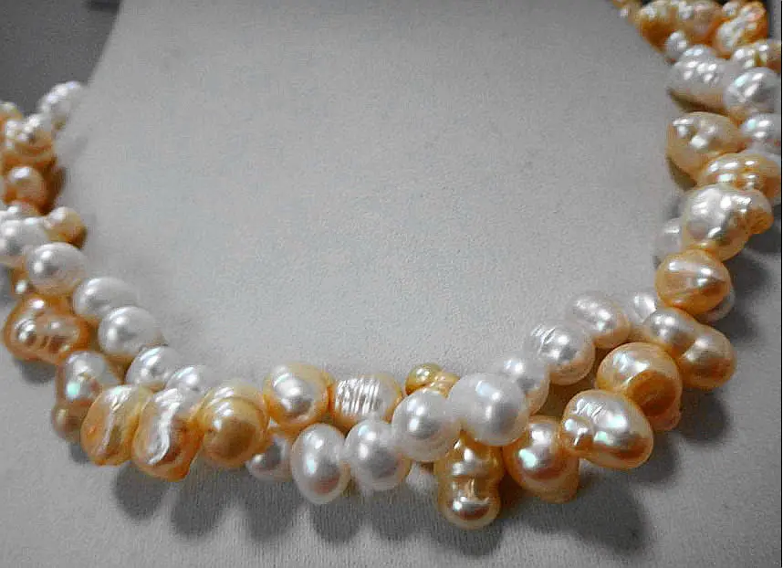

DOUBLE STRANDS SOUTH SEA WHITE GOLD PEARL NECKLACE 14K FREE BLEMISHES