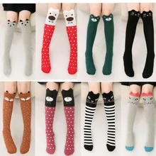 2017 New Spring Autumn Children Socks Cotton 3D Printing Cat Baby Girls Knee Socks Fashion Cartoon Bear Dancing Socks Toddlers