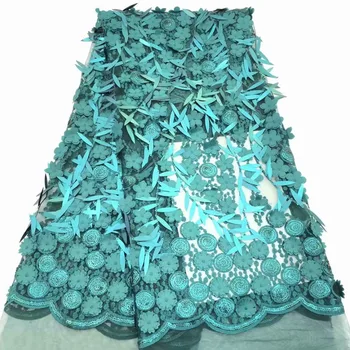

2019 French Sequins 3D Beaded Lace Fabric Embroidered Flower Sequins Tulle Lace Fabric Lace Trim Nigerian African Lace Fabric