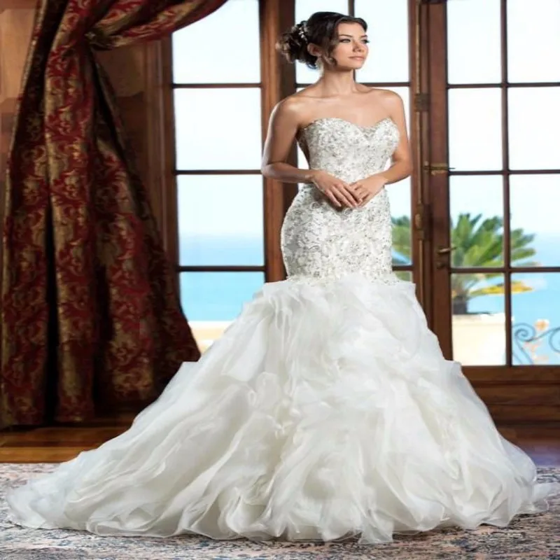 2017 Luxurious Croset Bodice Tulle Top Quality Vestido De Noiva 2017 Luxurious Croset Bodice Tulle Top Quality Vestido De Noiva Sereia Bling Real Sample Mermaid Designer Wedding Dress In Dresses From Weddings
