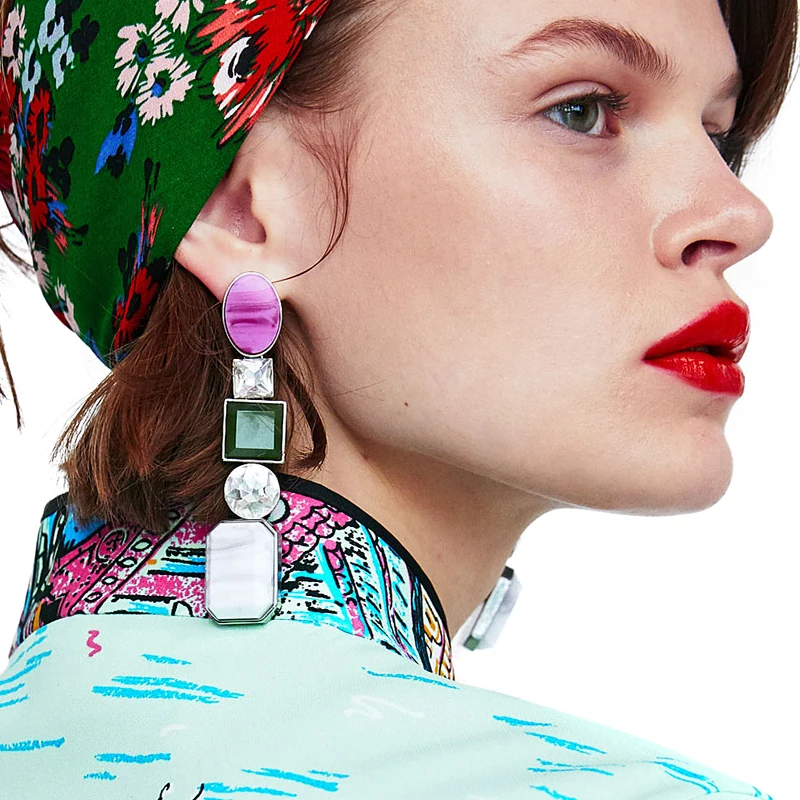 

JUJIA Z design fashion resin jewelry women crystal vintage earring for women statement long gem Earrings