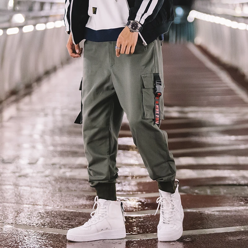 Hombres estilo japonés Hip Hop Harem pantalón hombre suelto Cargo pantalones Joggers pantalones de cintura elástica pantalones Casuales|Pantalones tipo - AliExpress