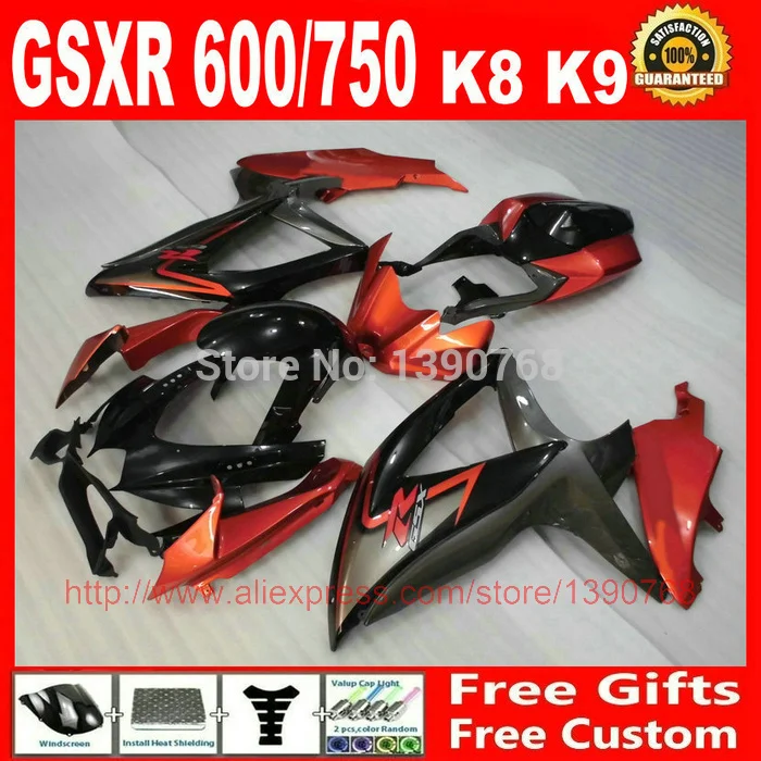 

Fairing kit for SUZUKI GSXR600 GSXR750 2008 2009 2010 red black ABS fairings set 08 09 10 GSX-R 600 750 K8 7 gifts BM19