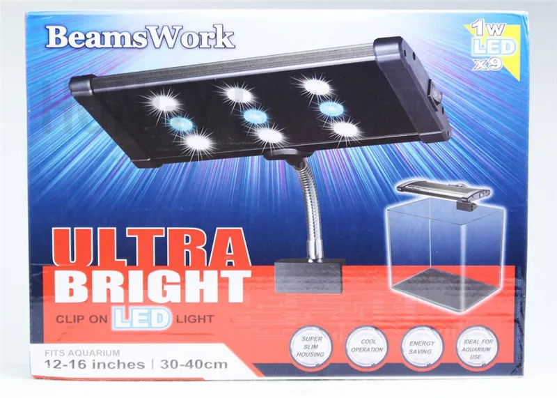

BeamsWork 1 piece aquarium LED light white blue 1wx9 high output mini nano clip light ultra bright fit for 30-40cm tank