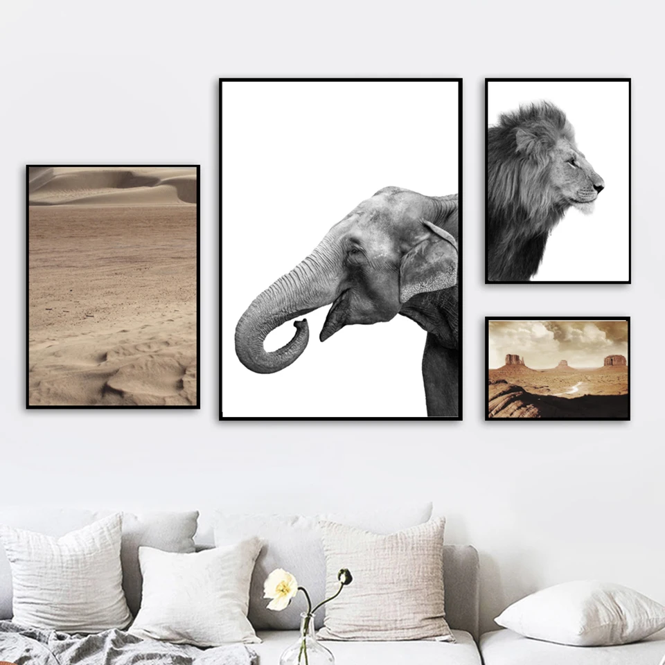 

Animals Elephants Lions Canvas Prints Poster Nordic Painting Minimalism Wall Art Home Decor Living Room Modular Pictures