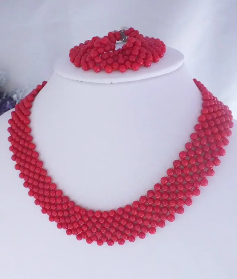 Buy Graceful Red Coral Jewelry Set Handmade Natural