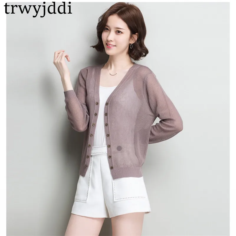 

Ice Silk Knit Cardigan Female Short Coat 2018 Spring Thin Outwear Shawl Jacket 7 Colors Optional Women Sunscreen Tops S-2XLhl471