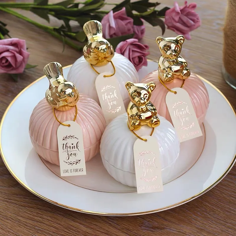 

Luxury Cute Bird Gold Buny Decoration Wedding Candy Box White Ceramic Jewelry boxes ring trinket for Storage Gift Crafts