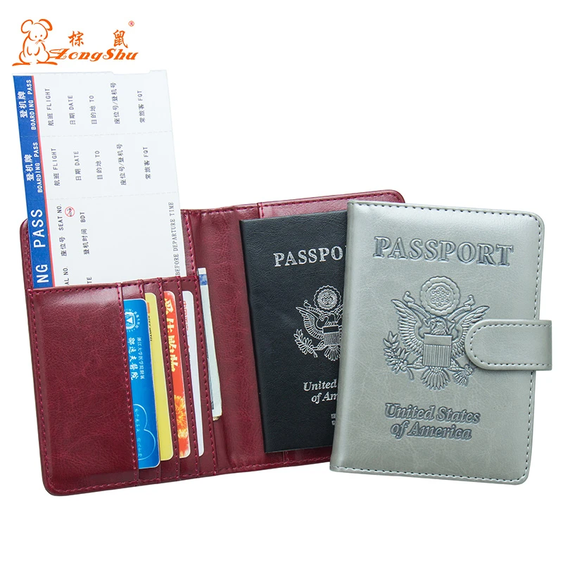 Black RFID Genuine Leather American Eagle Embossed Passport Wallet Holder Case