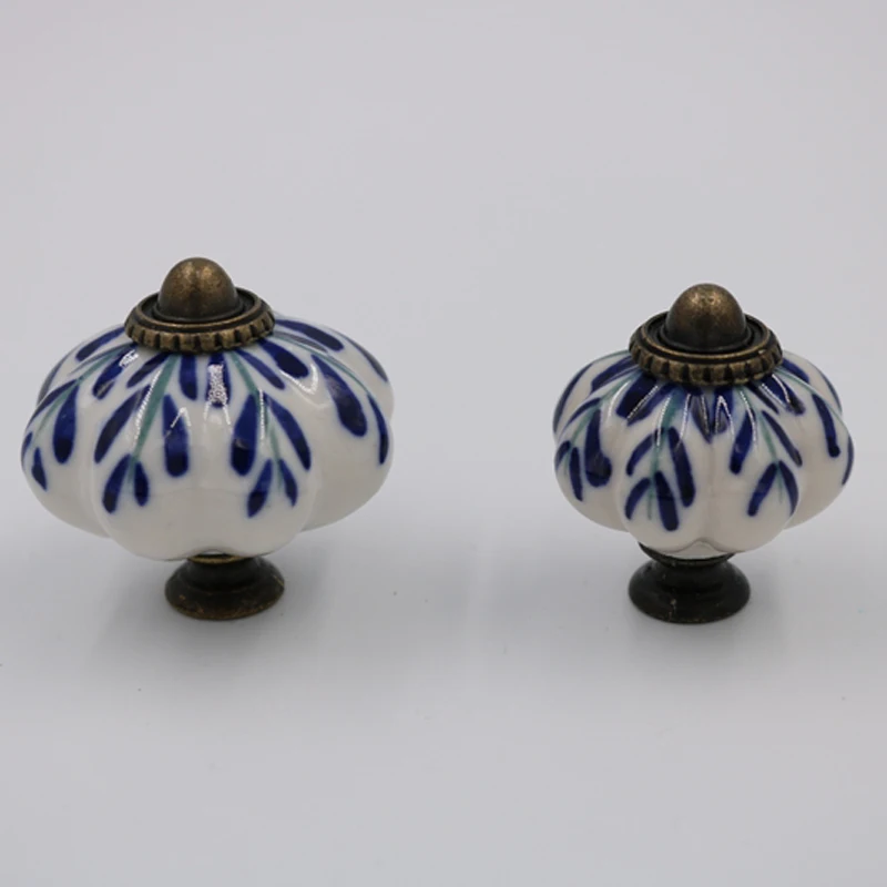 5pcs Leaf Print Ceramic Knobs Drawer Pull Unique Cabinet Knobs