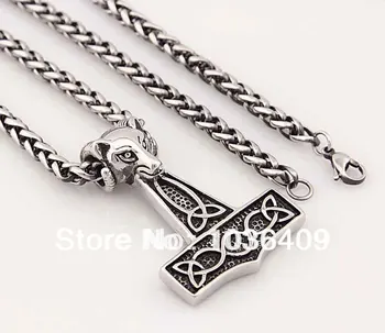 

Silver Stainless Steel THOR'S HAMMER VIKING Pendant Necklace with a Chain