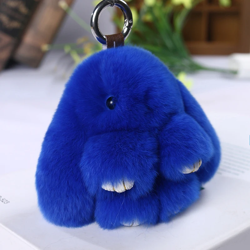 

18CM Bunny Keychain Real Fur Rabbit Pompom Keychain For Women Pendant Car Charm Keyrings Jewelry