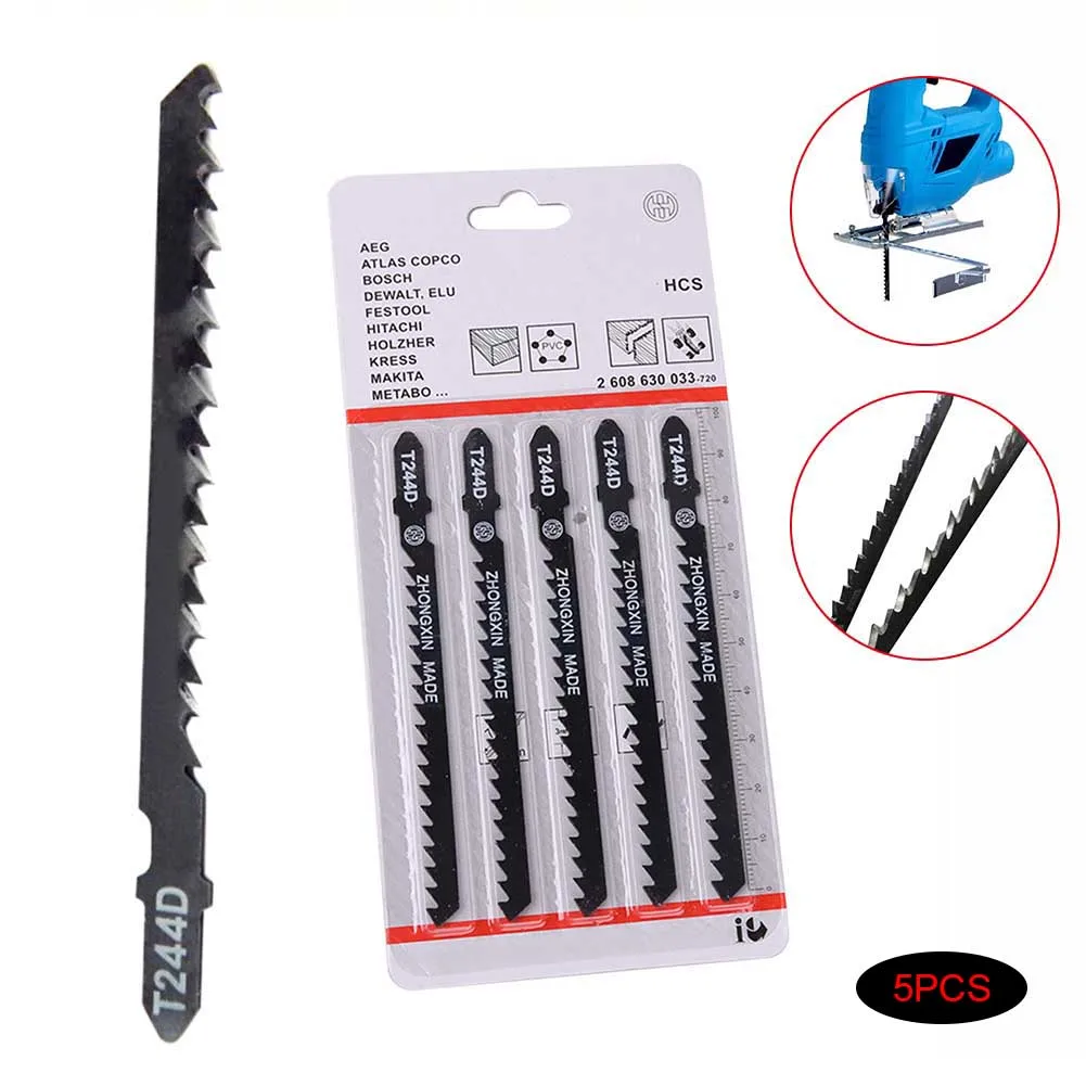 

Newest 5Pcs/Set T244D HCS T-Shank Curved Jigsaw Blades for Wood Fast Cutting Tools