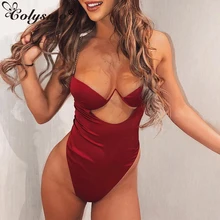 Colysmo Sexy Satin Bodysuit Women Black Hollow Out Backless Bodycon Bodysuit Summer Red Rompers Skinny Body Mujer Top Overalls