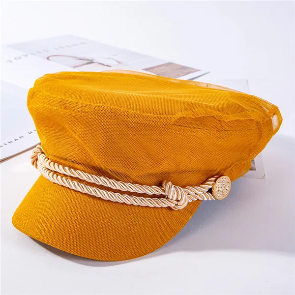 USPOP Новая мода newsboy шапки для женщин Повседневная пряжа обертывание козырек кепки сплошной цвет плоский верх военные шапки - Цвет: Цвет: желтый
