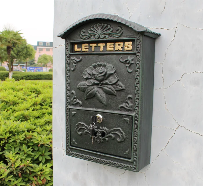 Почтовый ящик в античном стиле настенный литой алюминиевый цветок декоративная почтовая коробка темно-зеленый металлический запираемый античный домашний почтовый ящик