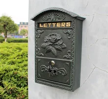 Antique Wall Mount Cast Iron Flower Mailbox Embossed Trim Decor Dark Green Look Free Shipping Rural Metal Mail Post Box Outdoor