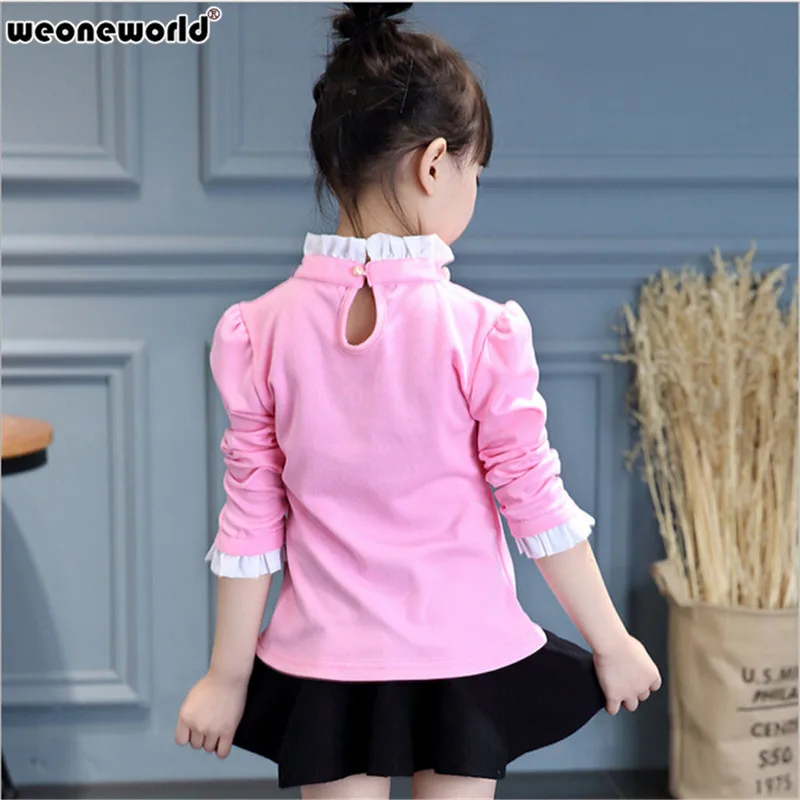 WEONEWORLD/Модная детская одежда на весну и зиму хлопковый свитер Одежда для маленьких девочек бархатный Детский свитер Однотонная рубашка