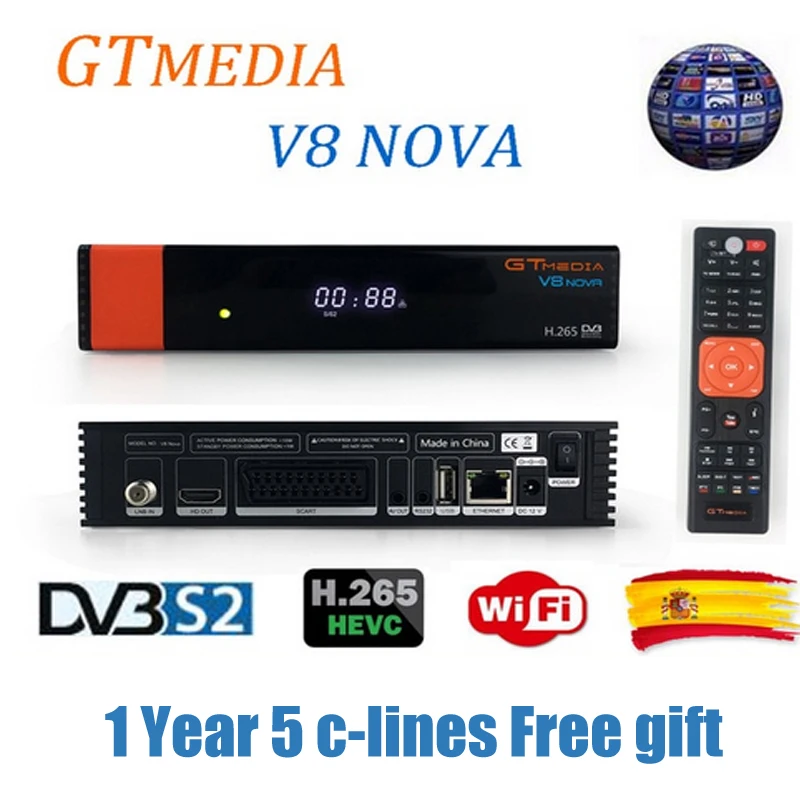 

GT Media V8 Nova DVB-S2 Satellite Receiver Freesat V8 Super New Version H.265 Buil-In WIFI+1Year Europe CCcam Sat TV Box Decoder