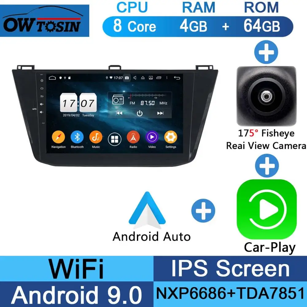 10," ips 8 ядерный 4G+ 64G Android 9,0 автомобильный dvd-плеер для Фольксваген Tiguan L gps навигация радио попугай BT DSP - Цвет: Fisheye Carplay n A