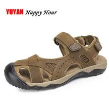 Летняя обувь мужские сандалии из натуральной кожи Нескользящие высококачественные мужские брендовые пляжные сандалии больших размеров 45 ZHK202