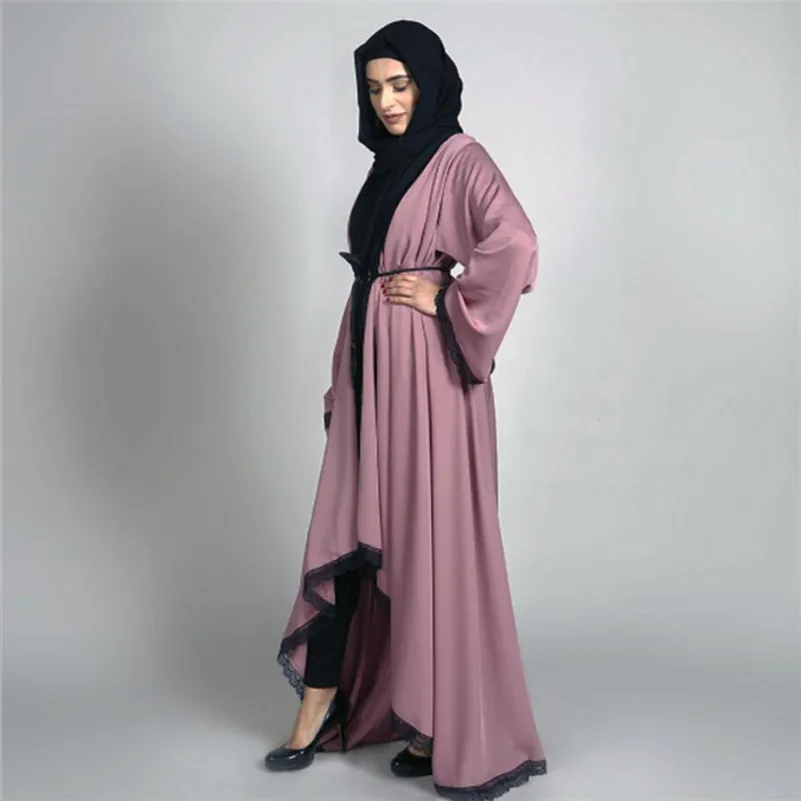 

Женские мусульманские кружевные Абайи, длинные платья с расклешенным рукавом, кардиган, кимоно, длинная туника для Ближнего Востока, Рамадан, арабский a1145