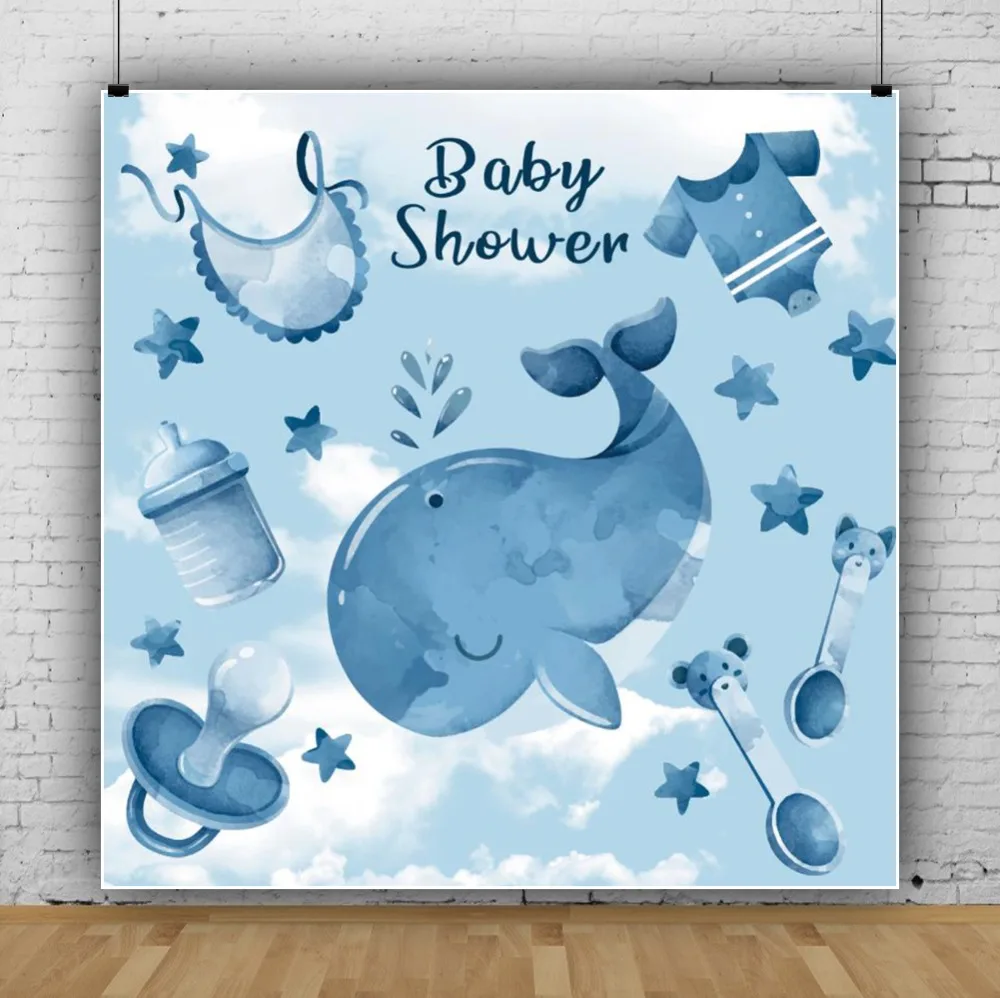 Laeacco Shark Dolphin Baby Shower Backdrops For Photography Party Baby Toys Pattern Photographic Backgrounds For Photo Studio