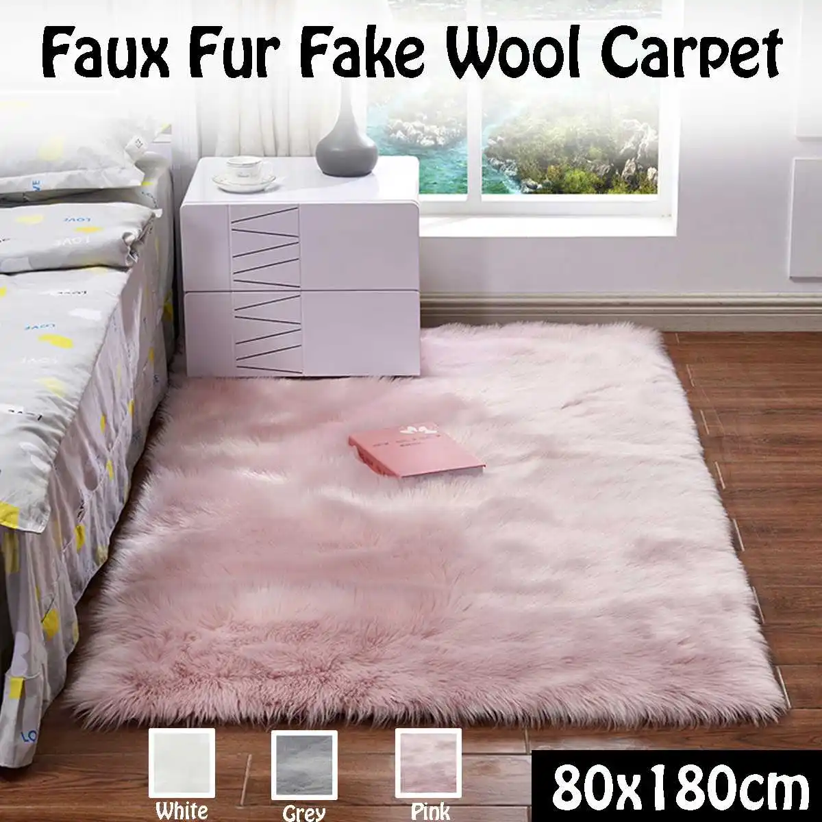 

80x180cm Fake Wool Carpet Large Shaggy Fluffy Area Rug Floor Mat Cushion Warm Home Decor Modern Soft Wool Bedroom Mat Blanket