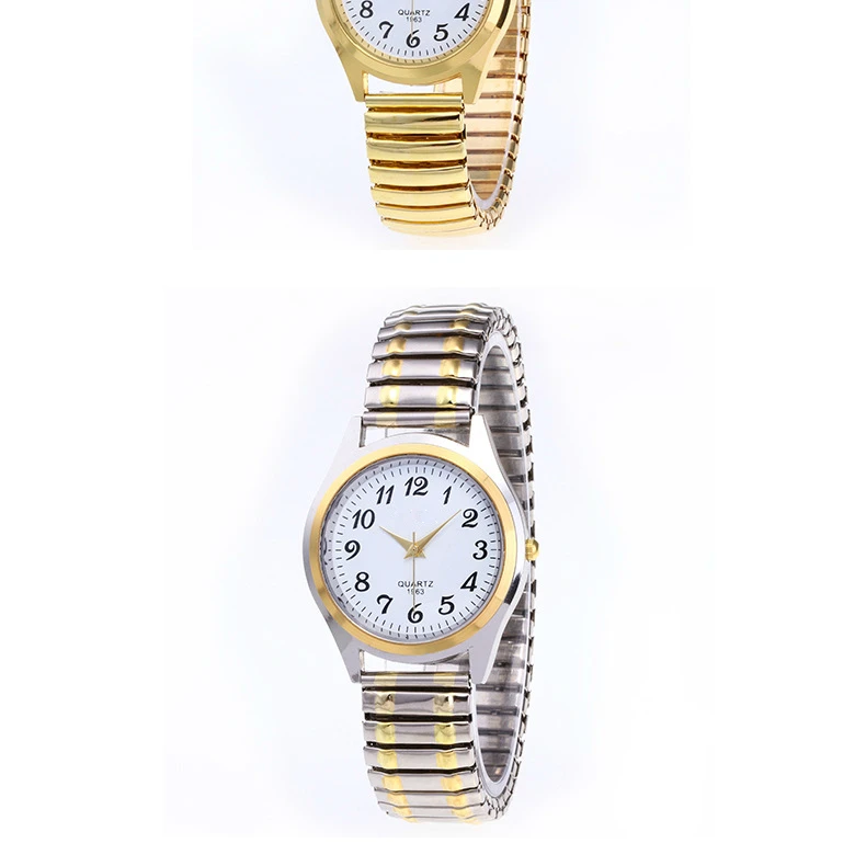 Модные бизнес для женщин мужчин эластичные золотые и серебряные кварцевые часы прилив любителей пара вечерние офис OL браслет часы подарок