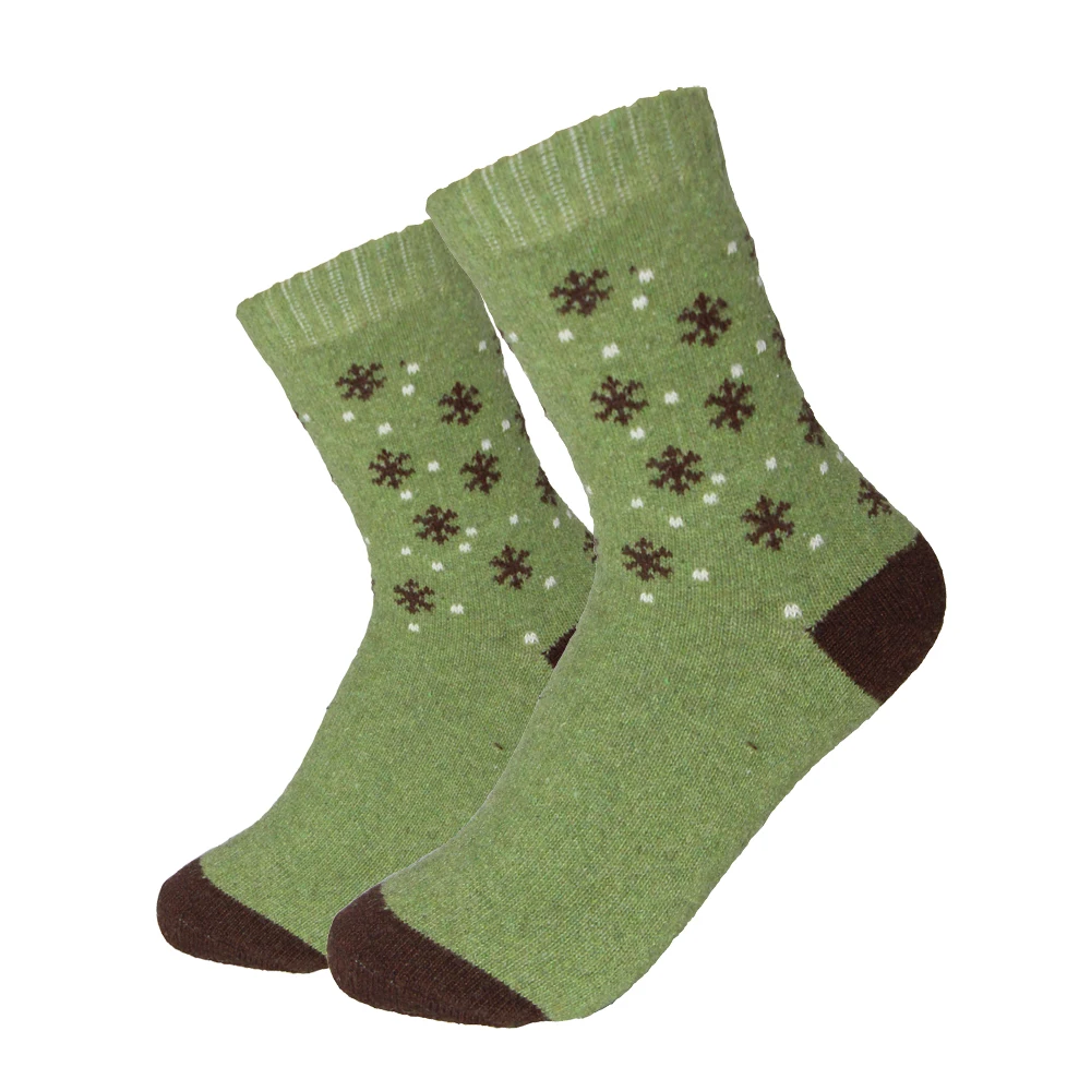 Женские теплые носки из кроличьей шерсти; сезон весна-осень-зима; качественные удобные женские милые носки в мелкий горошек со снежинками; Meias - Цвет: Зеленый