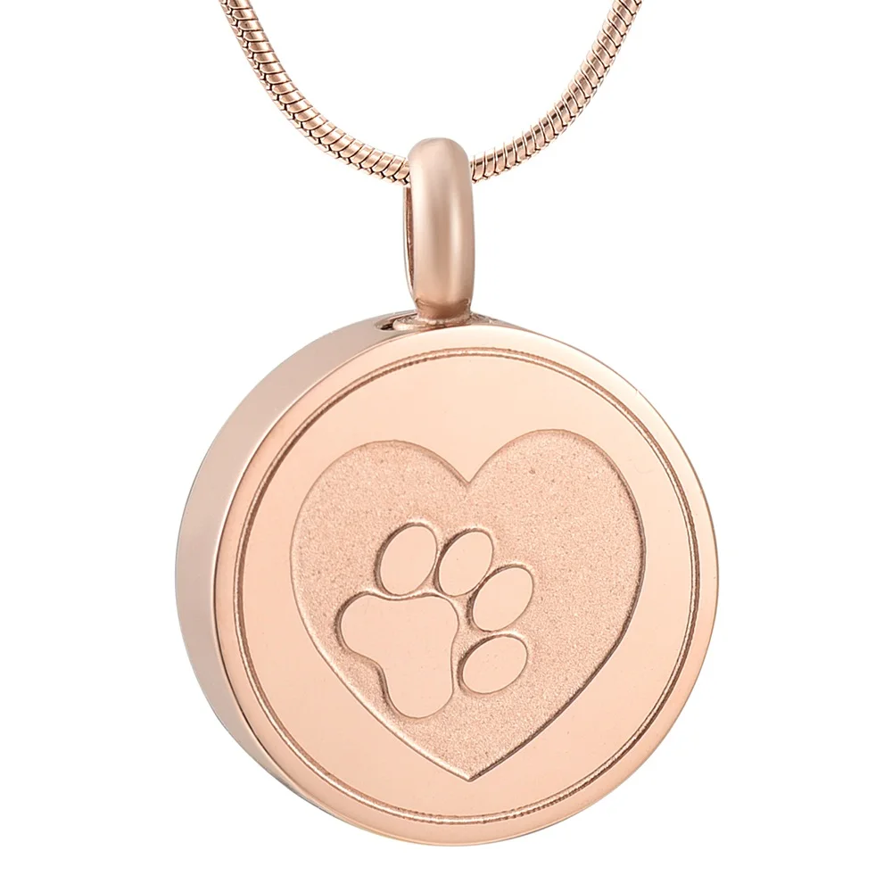 

KLH9883 Pet Paw Print Heart Cremation Urn Locket Necklace Hold Dog/Cat Ashes Casket Keepsake Jewelry-Memorial Gift