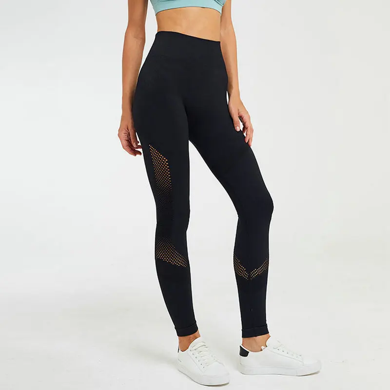 “ Leggings de Fitness Pants Black Mesh Patchwork Calças
