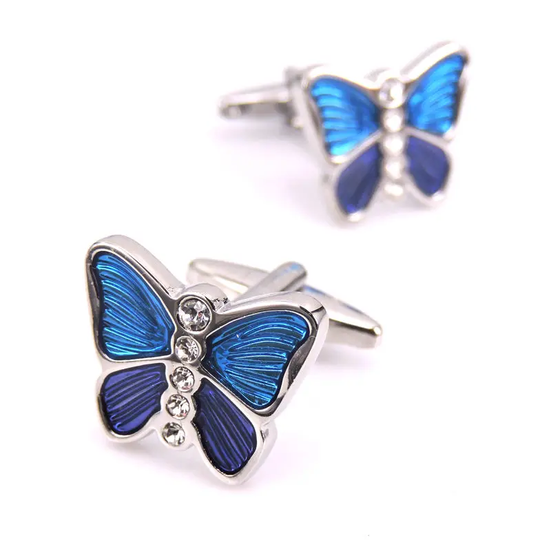 

WN French men's shirt Cufflinks The quality of high-grade crystal enamel interesting small animal blue butterfly Cufflinks