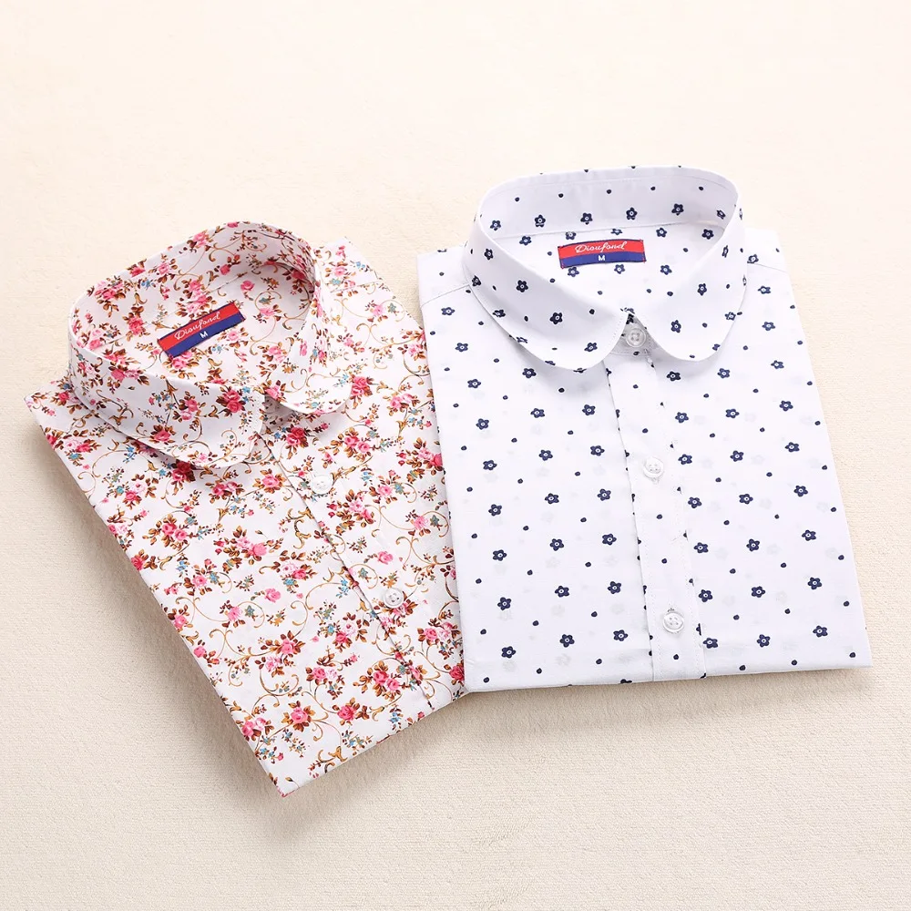 New Cotton Women Vintage Shirts Turn Down Collar Shirt Blusas Femininas 5XL Plus Size Long Sleeve Blouses Floral Women Tops 2016