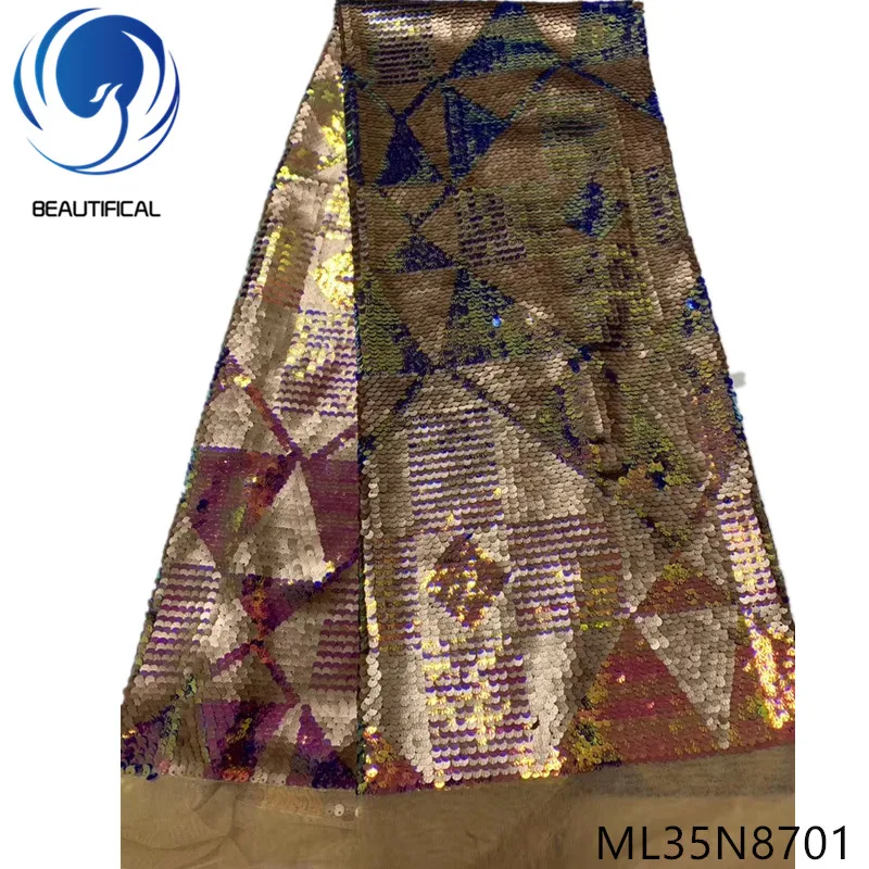 

Beautifical nigerian lace fabrics Latest design sequins embroidery tulle lace fabric for women dress 5yards lace fabrics ML35N87