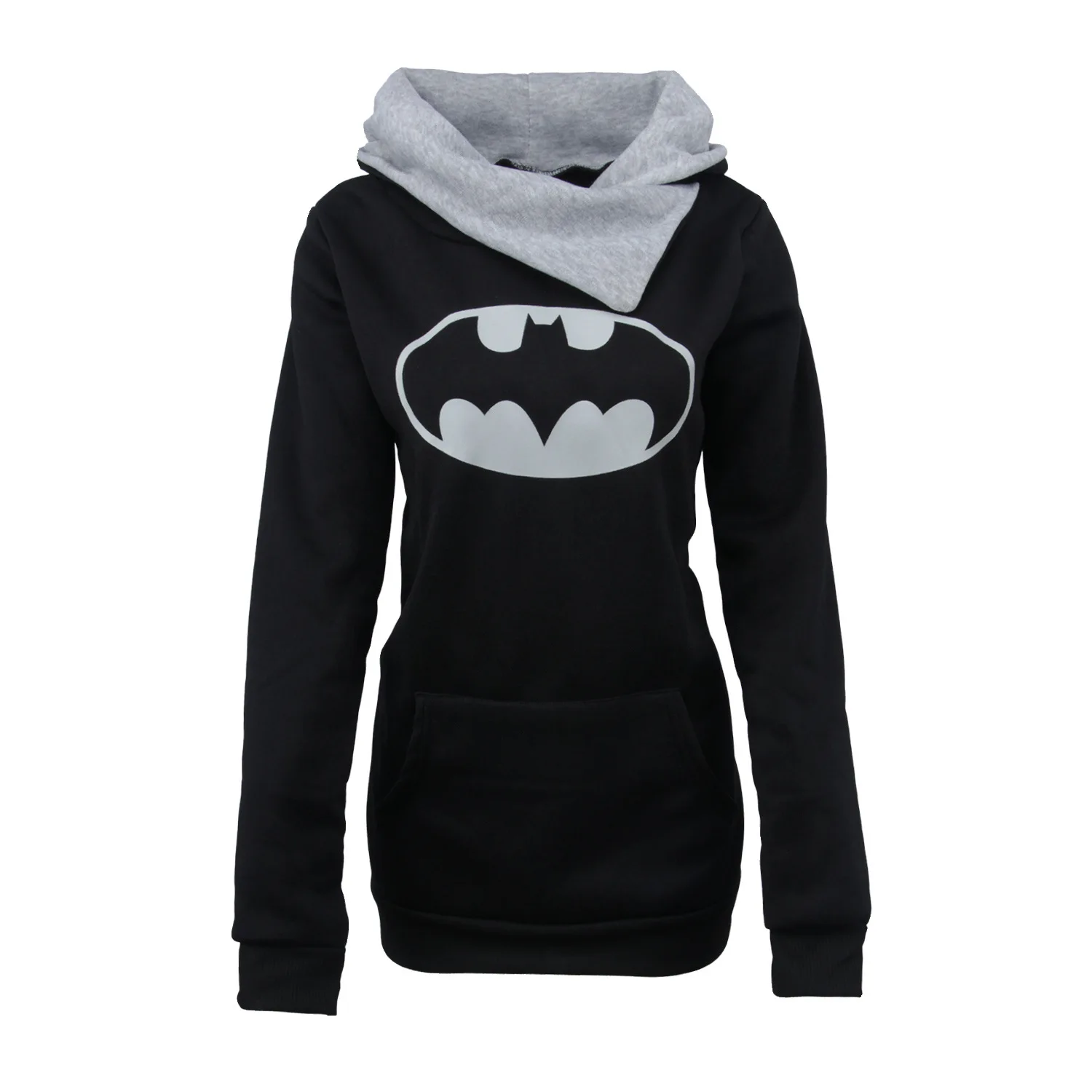  2019 Batman Patterns Women Casual Long Sleeve Hooded Knitted Loose Pullover Jumper Top Girls Clothe