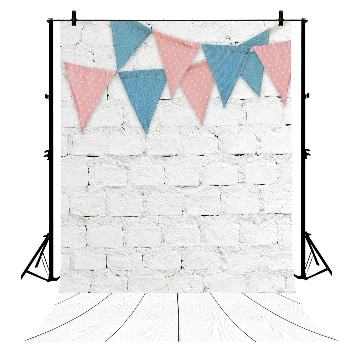 

5x7ft White Brick Wood Floor Shower Cloth Polyester Photo Background Portrait Backdrop